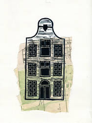 House 03, Lino print on collage