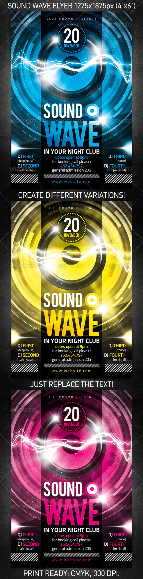 Sound Wave Party Flyer, PSD Template