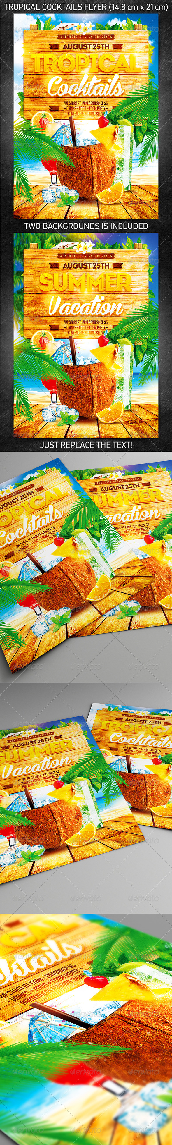 Tropical Cocktails Party Flyer, PSD Template