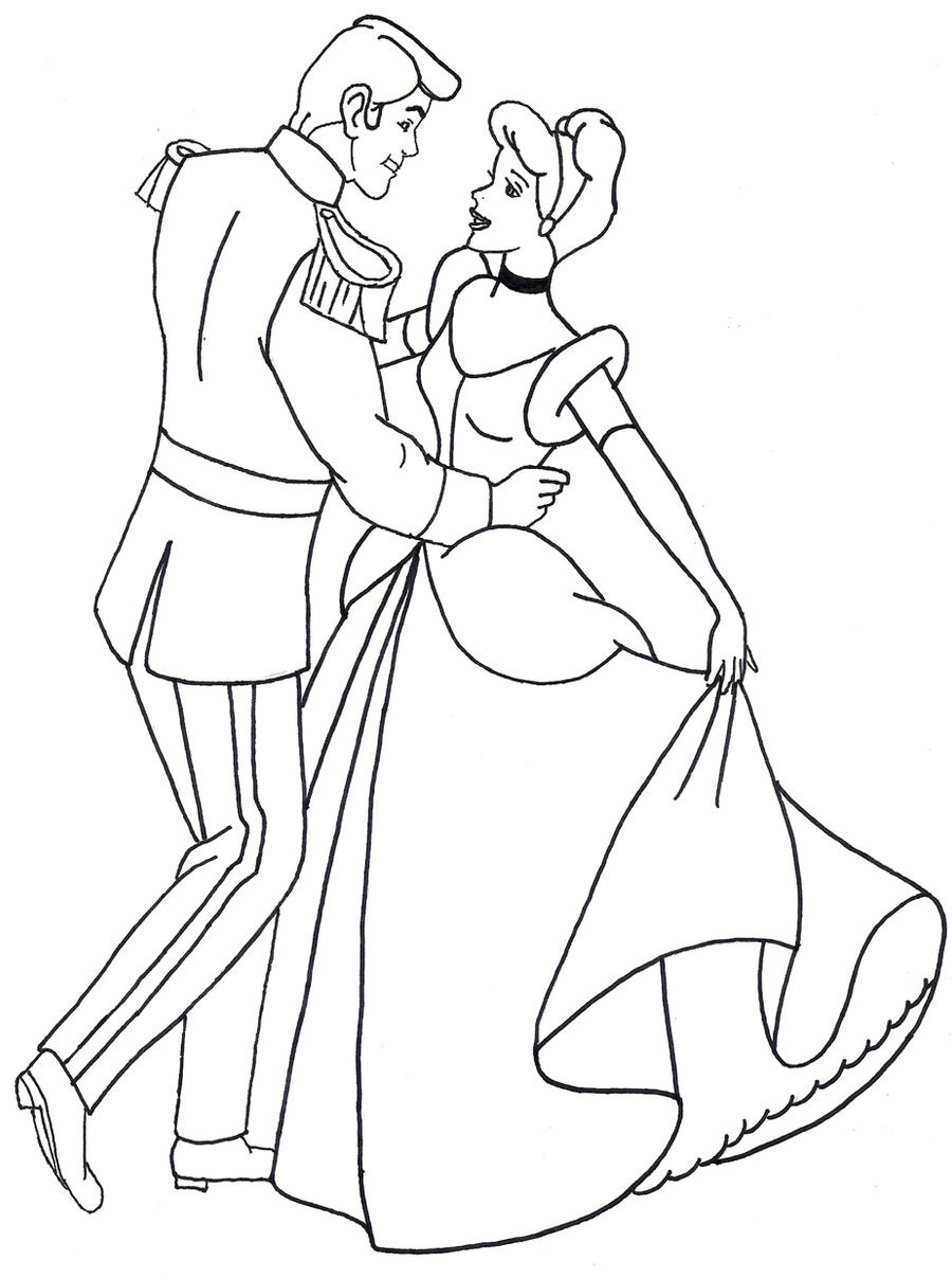 Coloring pages cinderella and prince charming