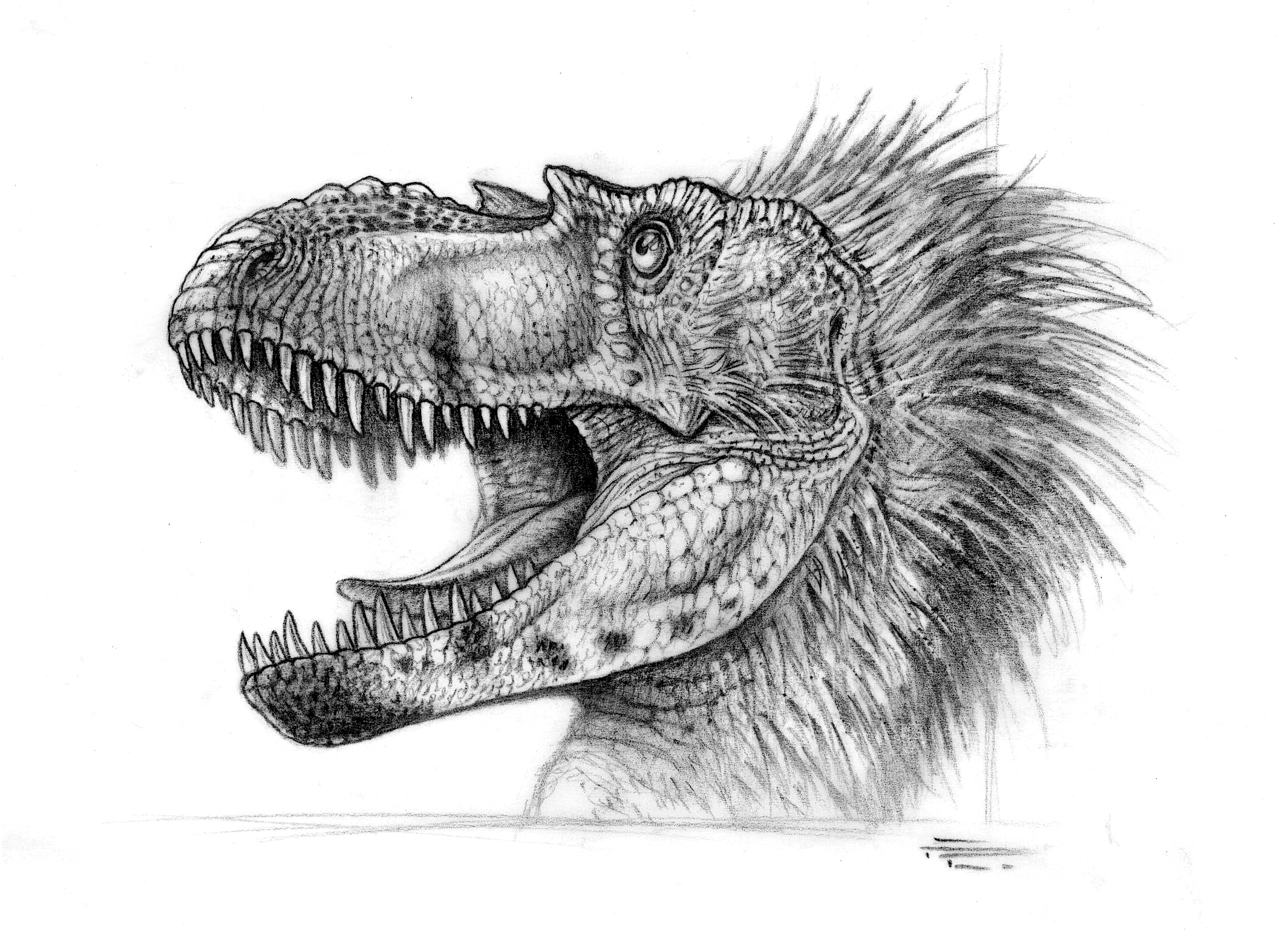 Динозавр скетч акварелью