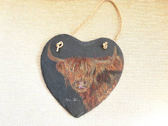 Highland cow (heart shaped slate)