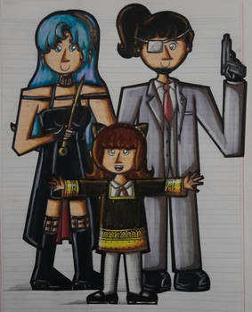 Sara, Mauricio and Sofia dressed as Spy X Family