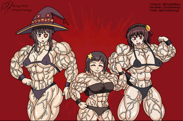 Muscular Megumin, Komekko and YunYun by DanoDrawings