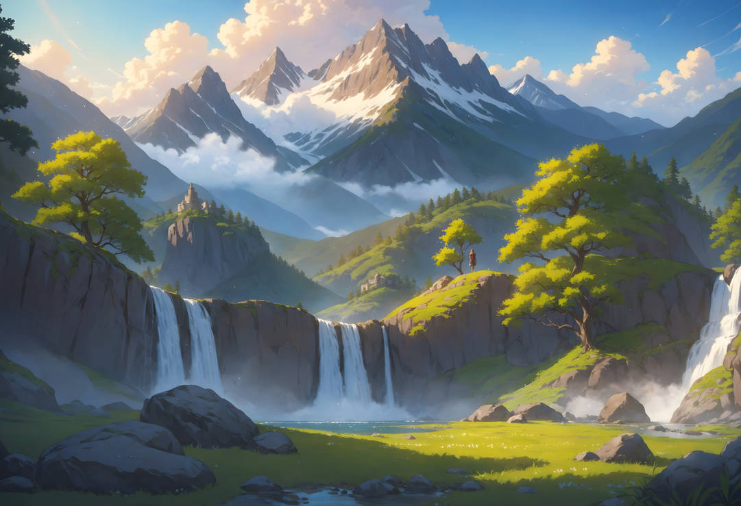 Landscape waterfalls and mountains rental by animeai02 on DeviantArt