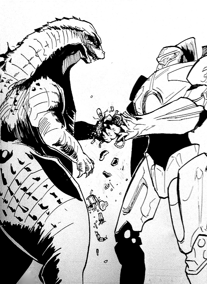 Godzilla and GipsyDanger handshake