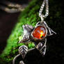 Elven leaf Carnelian silver pendant