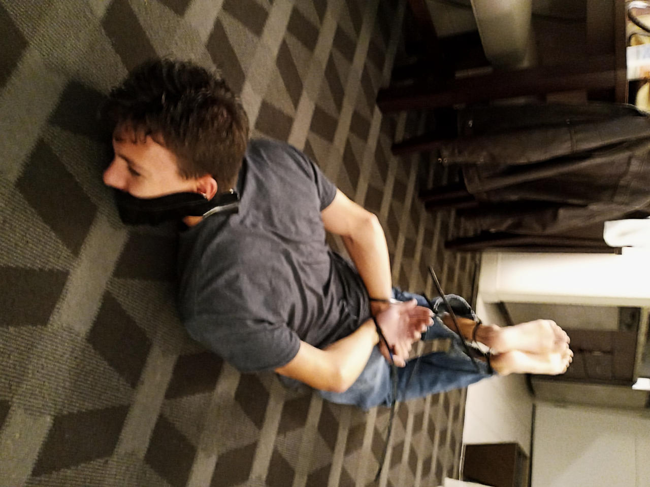 My BF Hogtied und Barefoot ready for a tickle by gog81 on DeviantArt