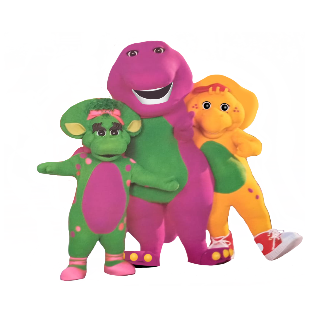 Barney, Baby Bop and BJ (The Dino-Trio) by JamesMuchtastic on DeviantArt