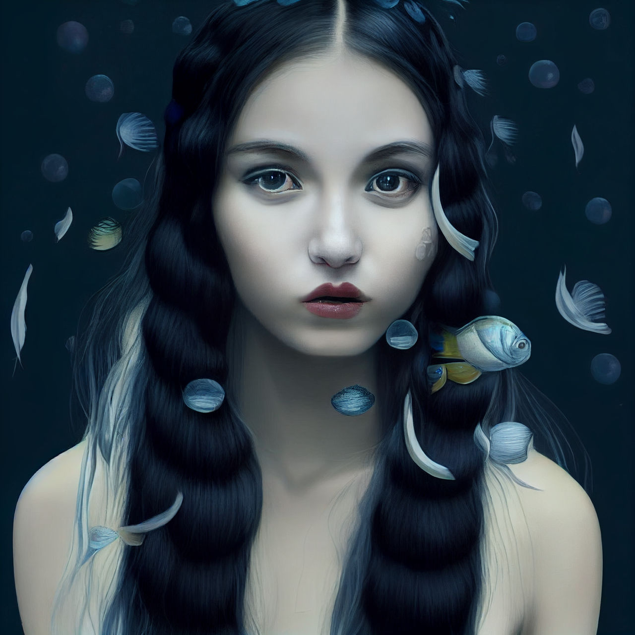 Midjourney Young Girl With Surreal Fish by aubbit on DeviantArt