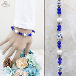 Blue and White Interchangeable Beaded Bracelet