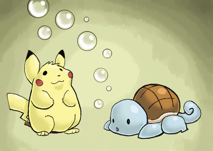 Pikachu Squirtle Bubbles by kittychasesquirrels on DeviantArt