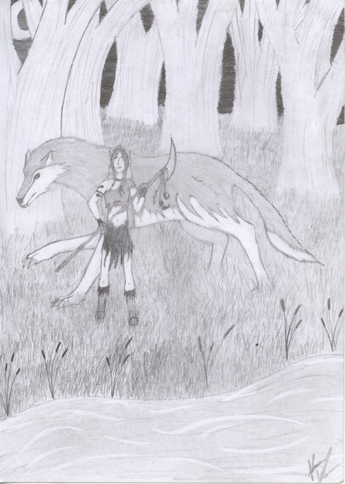 Elven Druid and Dire Wolf