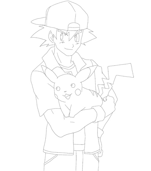 Ash and Pikachu lineart for yxa4evr