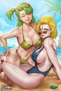 Bulma and Android 18 beach