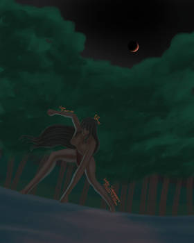 A painting of Viola in the shallow river