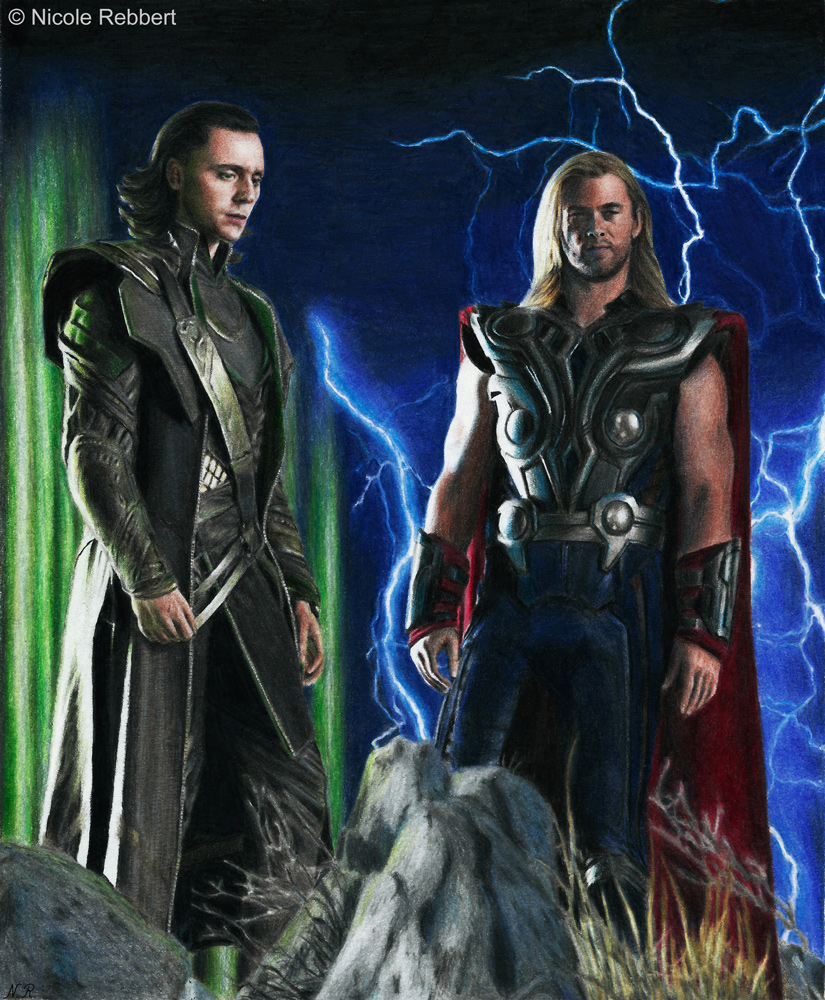 Thor and Loki (colour pencils)