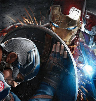 Iron Man vs. Captain America (drawing) by Quelchii