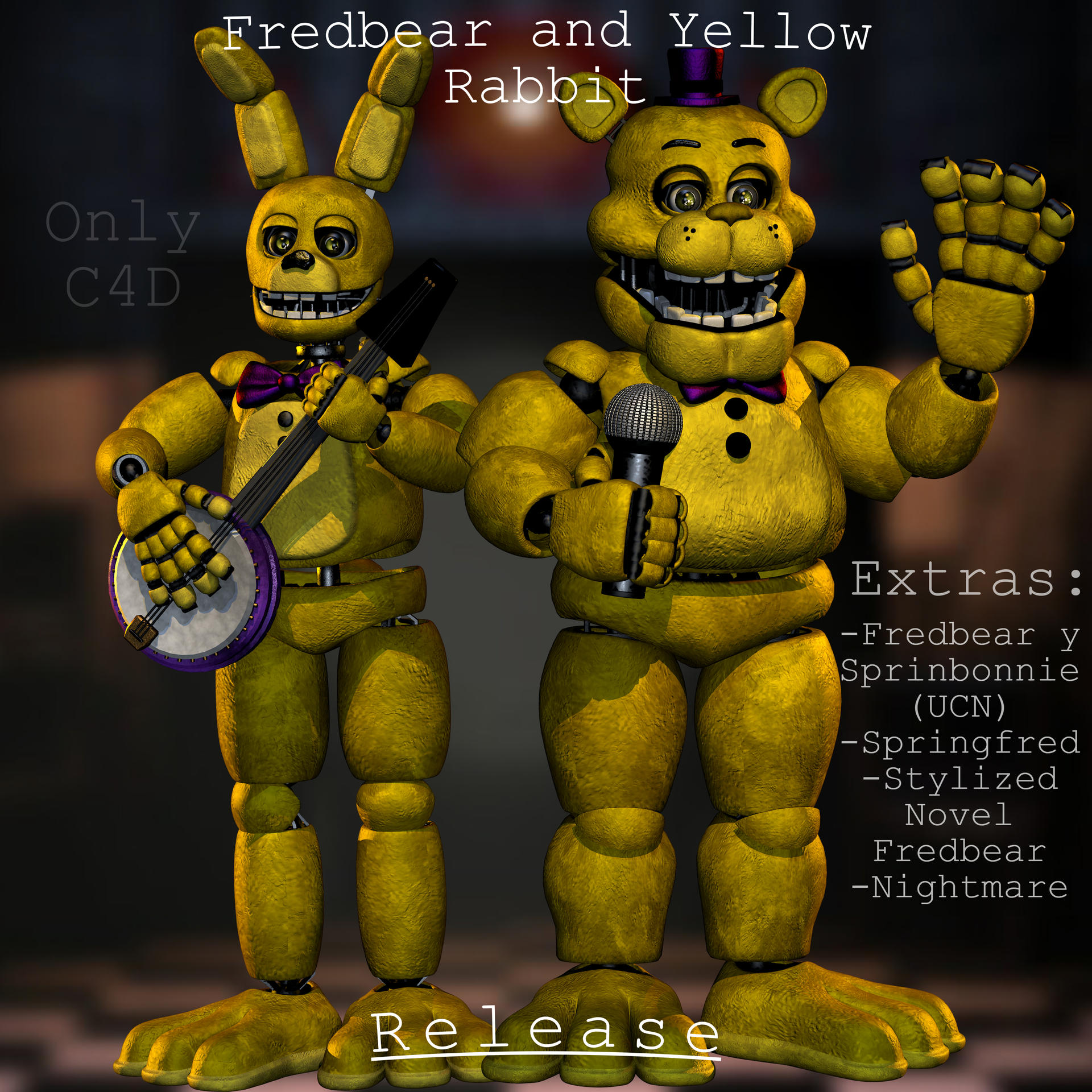 C4D | Fredbear and Yellow Rabbit RELEASE!!! by alexbonilma on DeviantArt