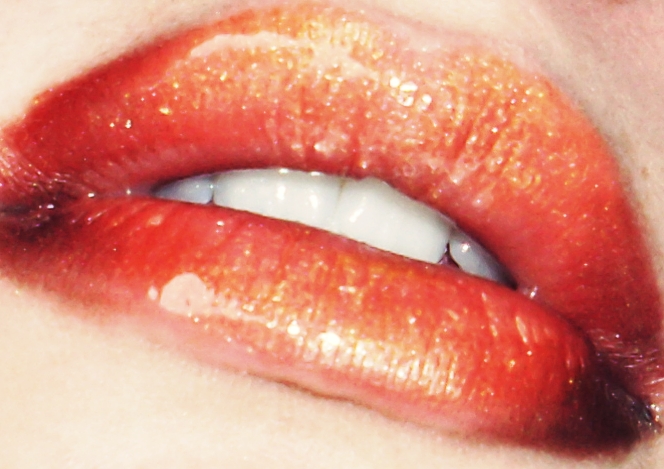 orange, gold glitter lips