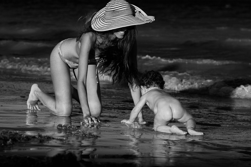 mother and child on the beach