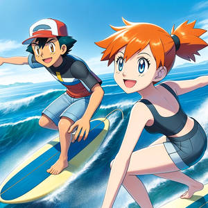 Ash and Misty Surfing