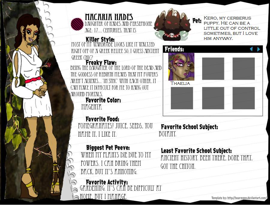 Monster High Macaria Hades bio