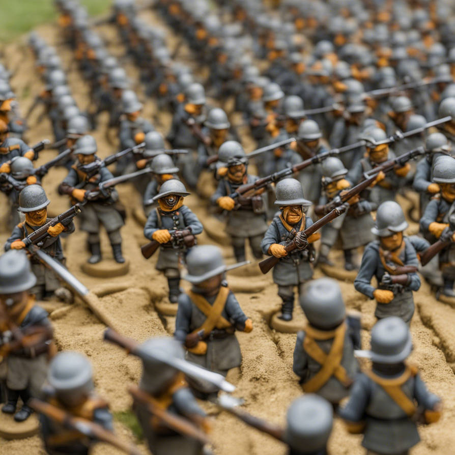 Butternut and grey soldiers ready to fire their mu