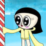 Miko Holding a candy Stick on the Snow city