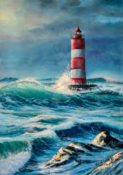 Lighthouse in the stormy sea