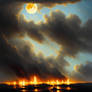 AI Flaming Moon from hell Crashing into the cloud