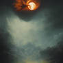 AI Flaming Moon from hell Crashing into the cloud