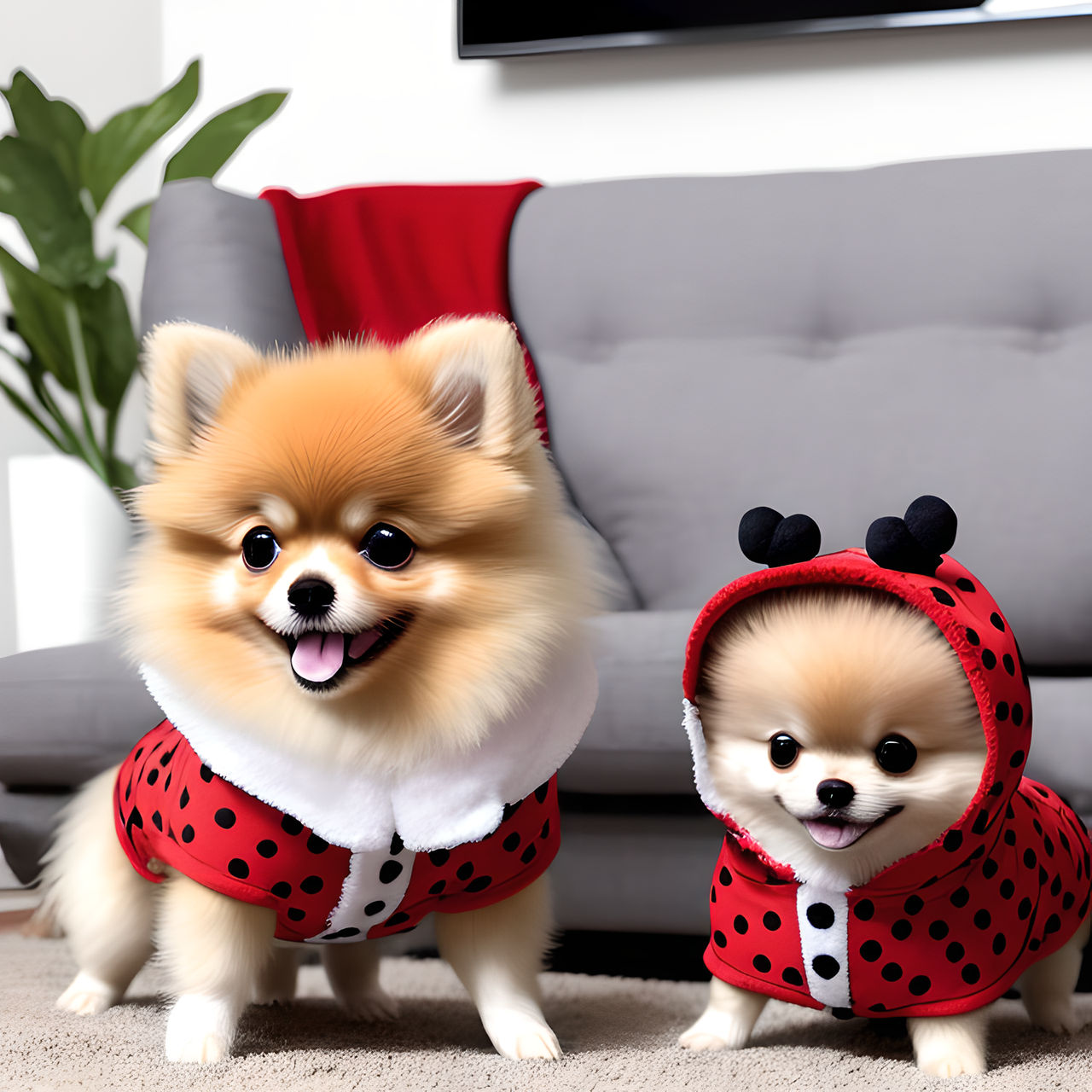 Pomeranian Lulu With Ladybug Costumes