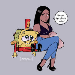 Nicki Minaj with Spongebob after The Super Bowl