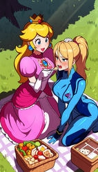 Peach and Samus are having a picnic