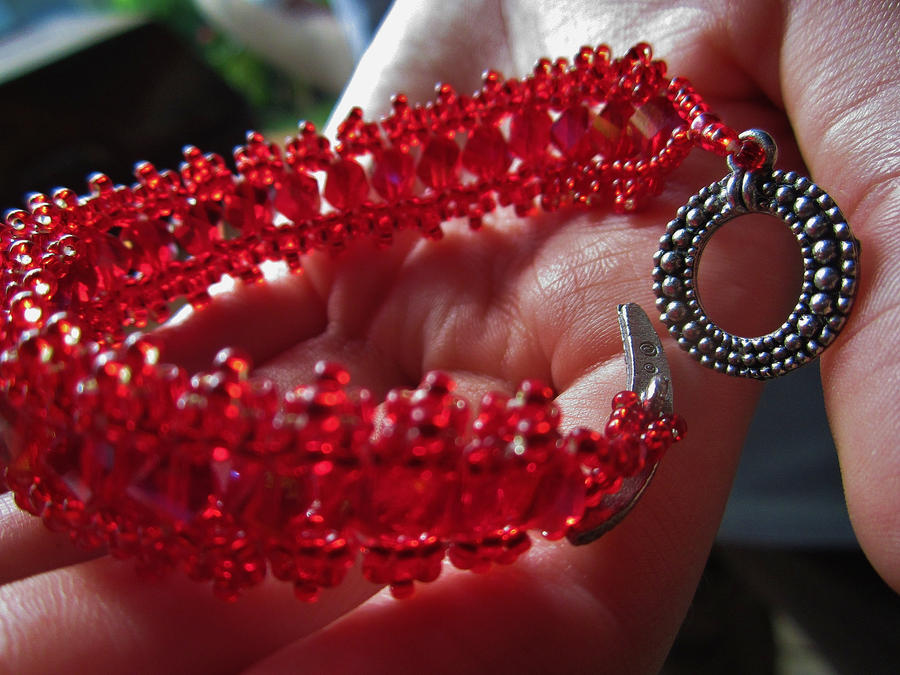 Ruby-Red Ribbon Lace Bracelet