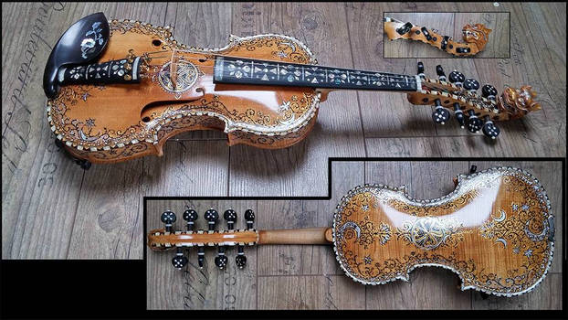 Hardanger fiddle with unique design and dragonhead