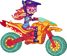 Sunset Shimmer in her motorcycle