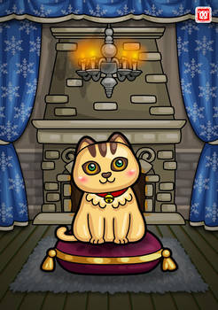 Cat In Front of Fireplace