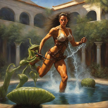 A Beautiful And Athletic Female Gladiatrix In A De