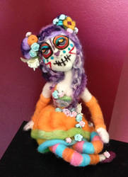 One of a kind needle felted Day of The Dead Doll