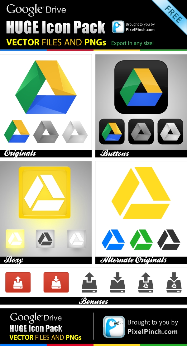 New Google Drive Free Vector and PNG Icon Pack