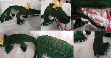 Crochet alligator with funny hat