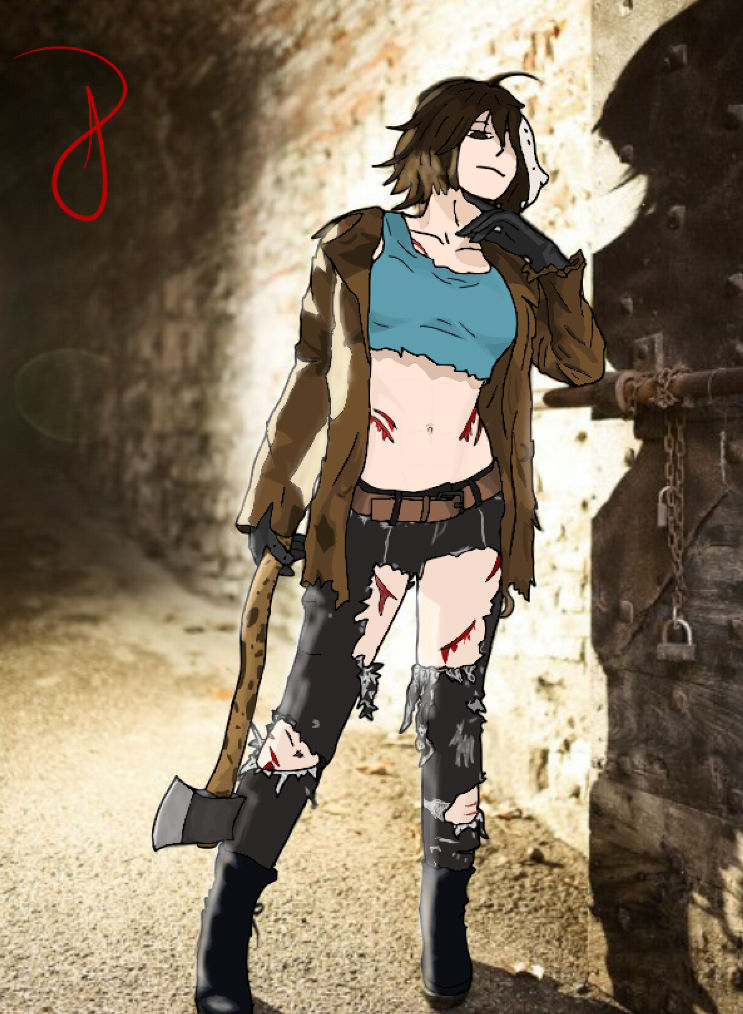 Female Jason Voorhees drawing with background by AlphaDarkBoy21 on