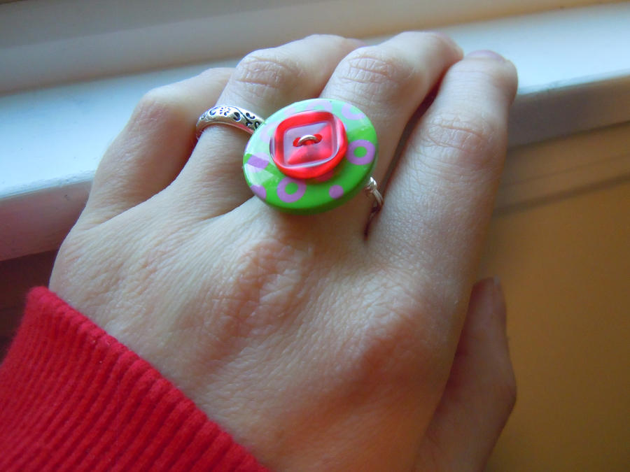 Pink and Green Button Ring