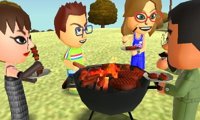 Susana, Oscar, Ashley, and Kentaro at the cookout