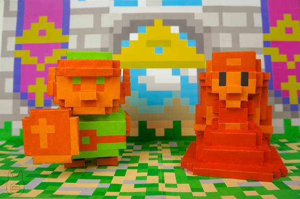 3D 8-bit Link and Zelda Papercrafts