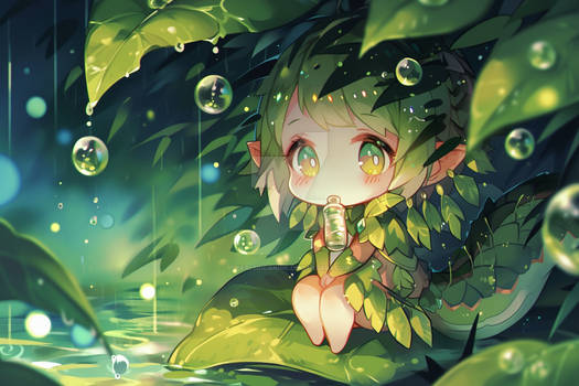 Chibi girl under the leafs