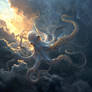Ghost Octopus flying in dark clouds