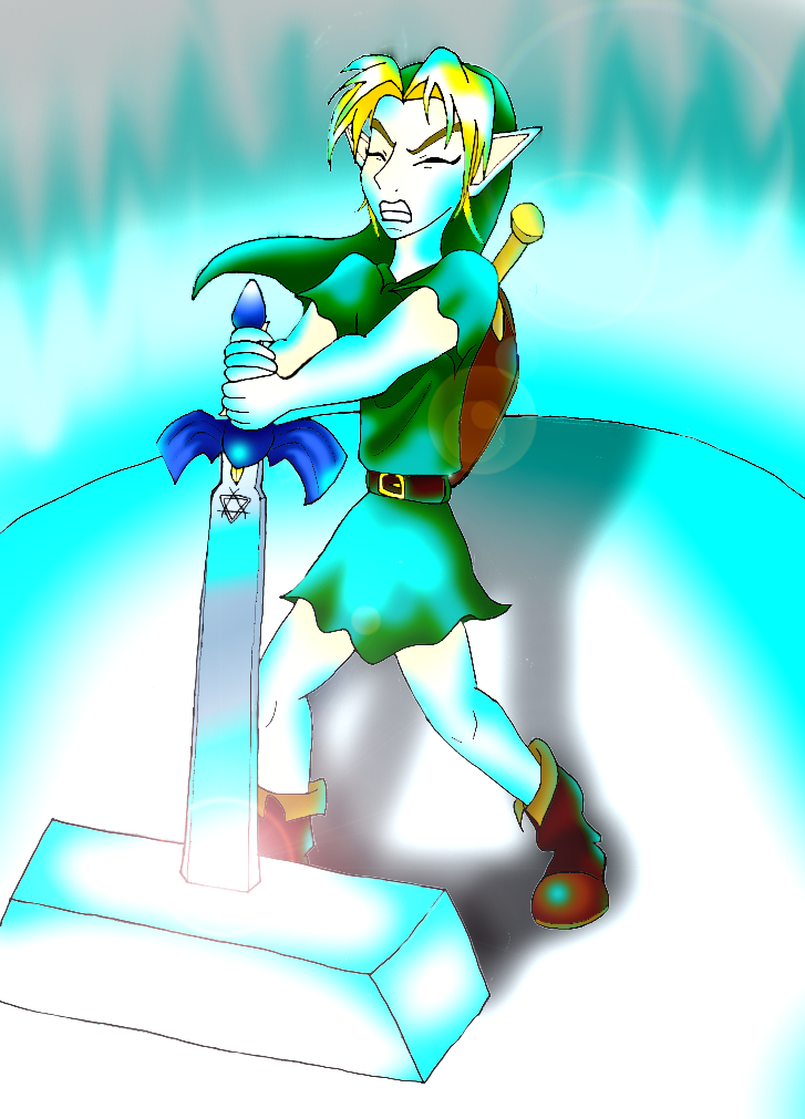 Link pulling the Master sword